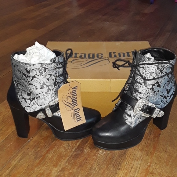 DISCONTINUED Vintage Goth Short Brocade Boot - Picture 1 of 4